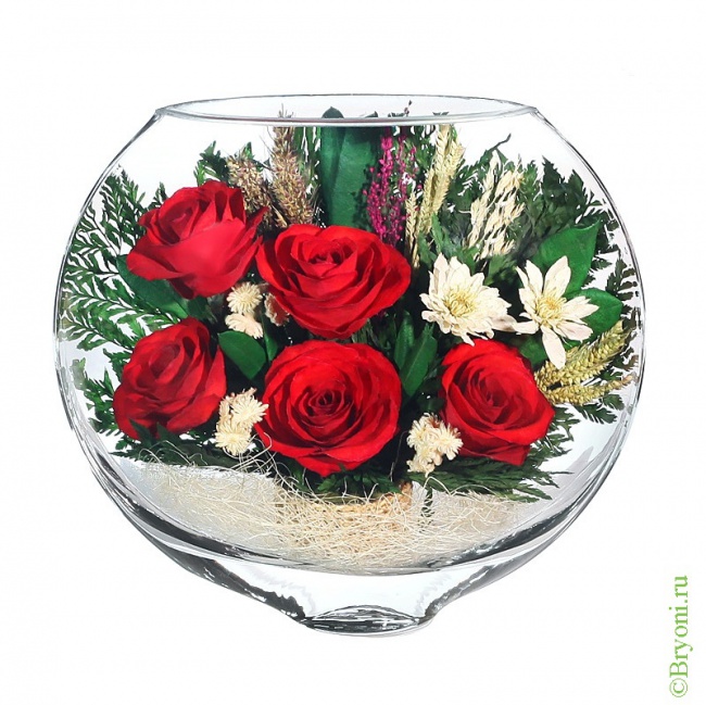 Живые цветы в стекле (вакууме)